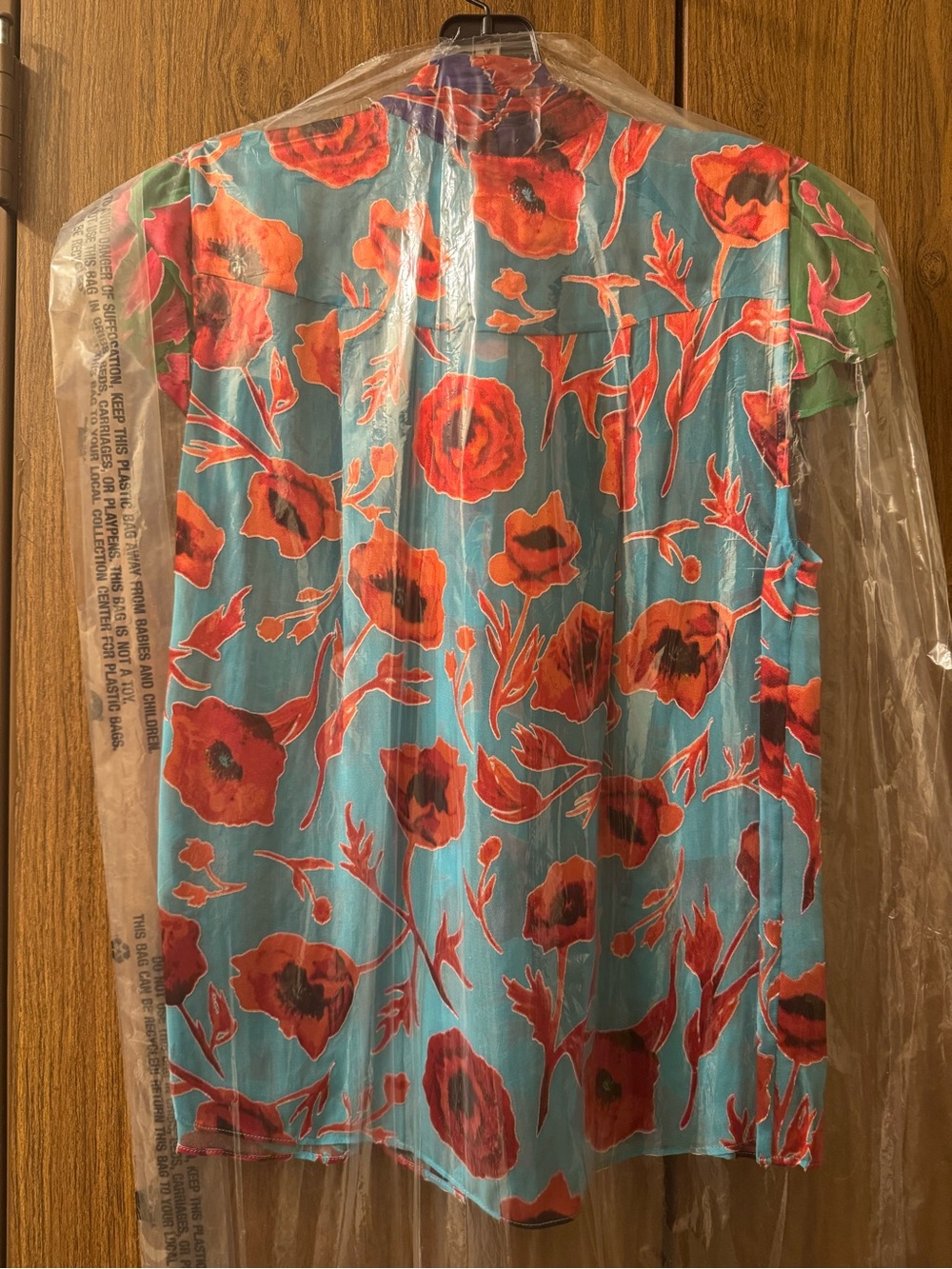 🌺NWT Alice + Olivia Jeannie Silk-Blend Bow Blouse Poppy Garden Bluebird Small🌺 - Picture 5 of 15